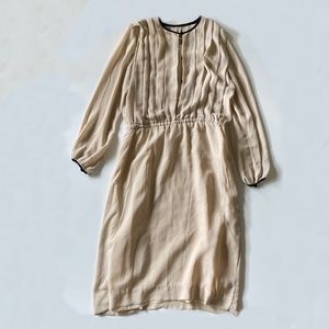 Vintage 80s Victor Costa Cream Long Sleeve Dress L
